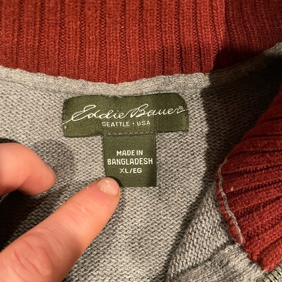 Eddie Bauer Gray Zip-Up Sweater with Red and Blue Stripes - Picture 4 of 6